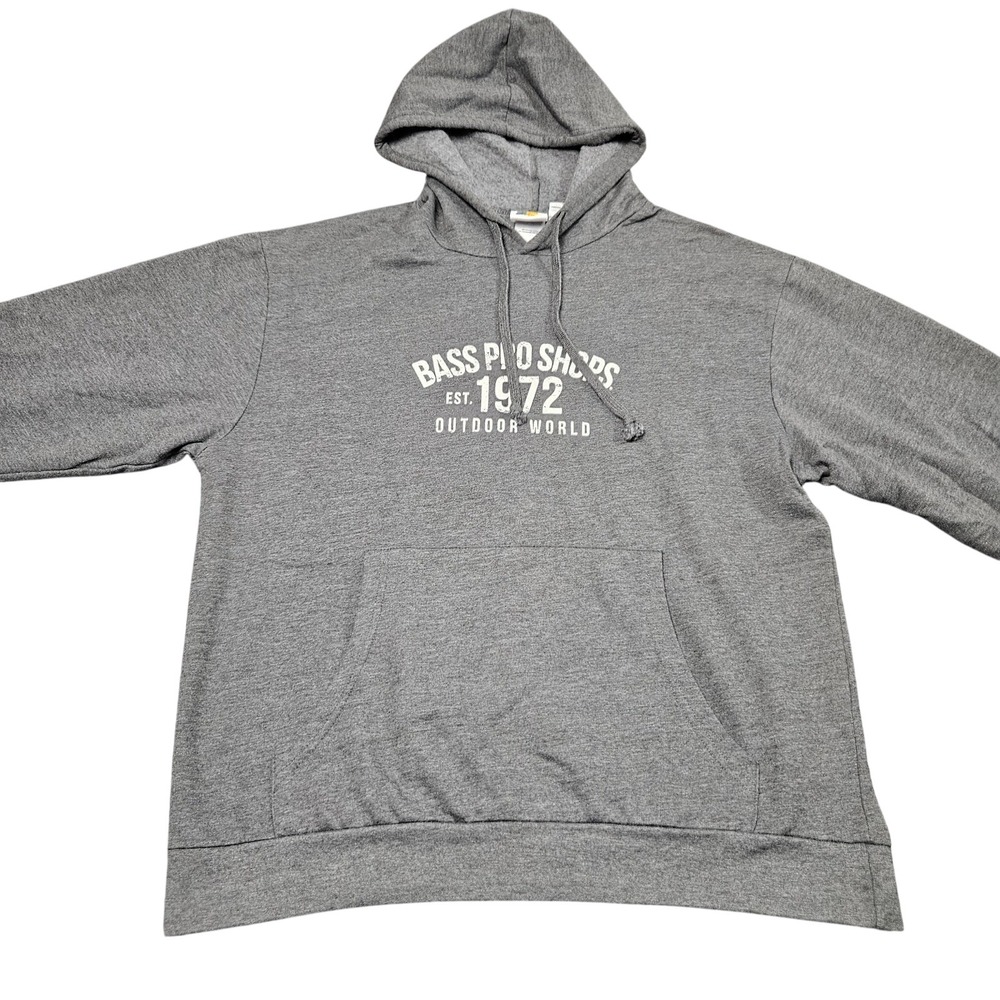 Bass Pro Shops Hoodie Mens Large Gray Fishing Outdoors Workwear Sweatshirt